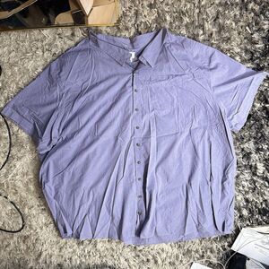 King Size HB 8xl Mens Big And Tall Button Up Short Sleeve Light Purple T-shirt